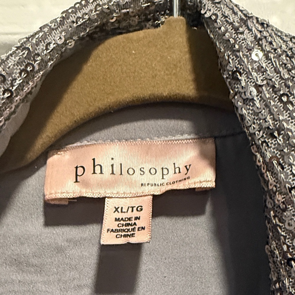 Philosophy Silver Sequin Button Down Shirt - image 2